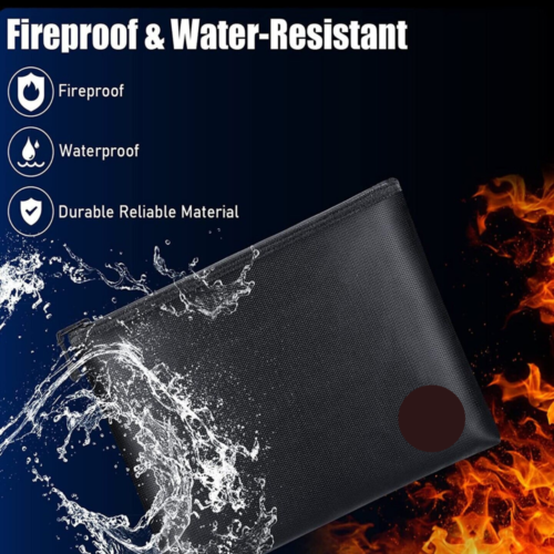 Waterproof fireproof money and document pouch with zipper closure for disaster preparedness