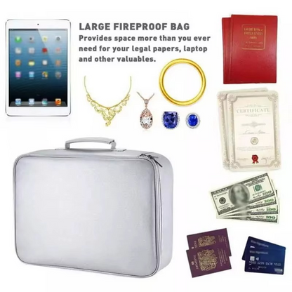 Secure fireproof waterproof document bag for travel. Protects passports, cash, and files on the go.