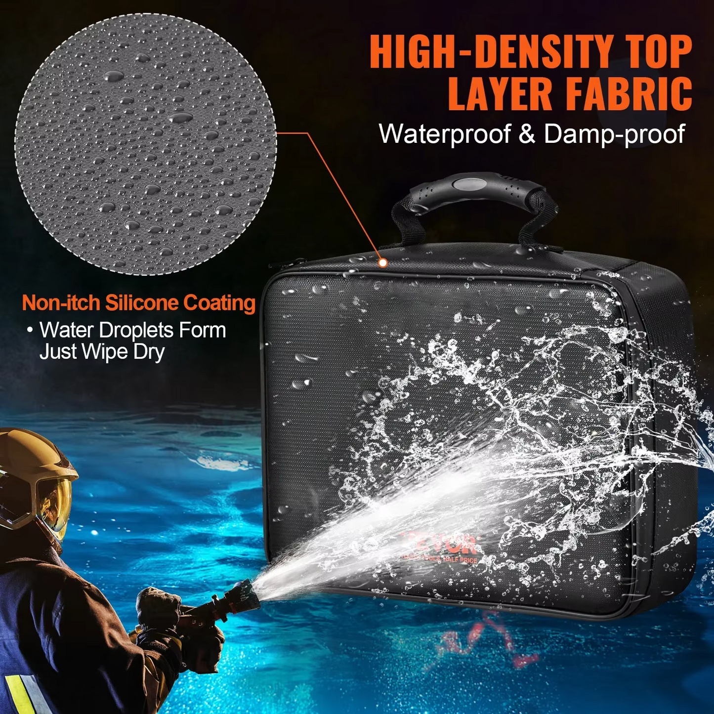 Unisex fireproof waterproof document bag. Secure storage for home, travel. Holds papers, files, passports.