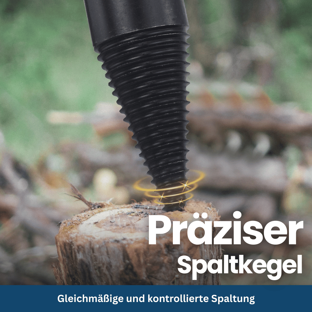 Close-up of log splitter drill bit, emphasizing its durable construction for firewood