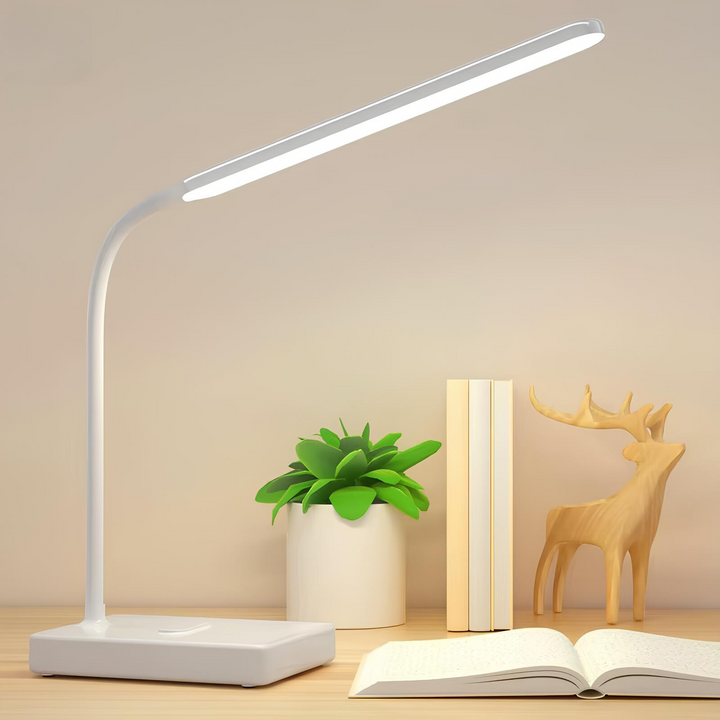 USB rechargeable & plug-in LED desk lamp. Dimmable task light for reading, home office, or workspace.