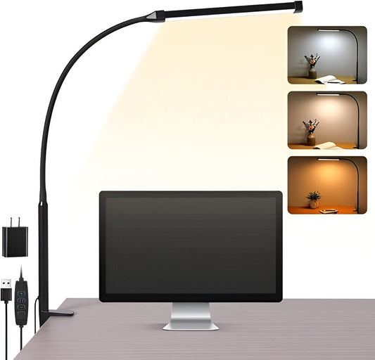 Flexible LED Desk Lamp with Clamp: Dimmable, 3 light modes. Perfect for home office, reading, study & task lighting.