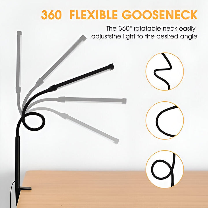 Modern USB Desk Lamp: Flexible LED gooseneck, clamp-on design, 3 light modes & dimmable for home office use.