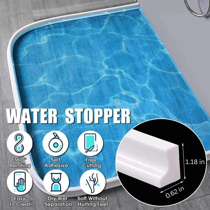Shower base water guard: flexible silicone strip creates an effective bathroom seal.