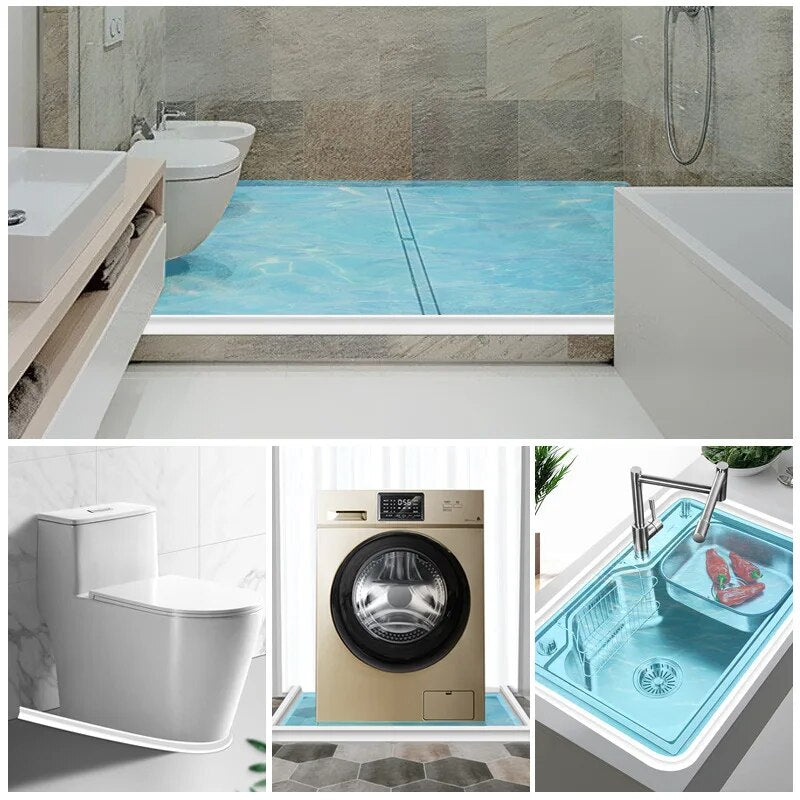 Durable silicone shower threshold barrier. Prevents water overflow in bathrooms.