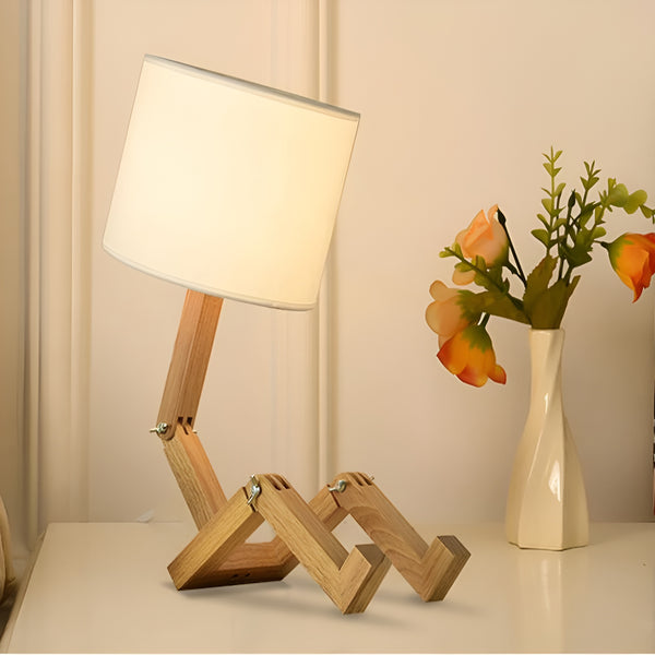 Flexible wooden robot desk lamp for home & office. Unique adjustable reading light.