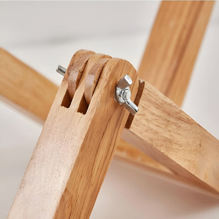 Unique wooden robot desk lamp with flexible lighting, enhancing any workspace or home office.