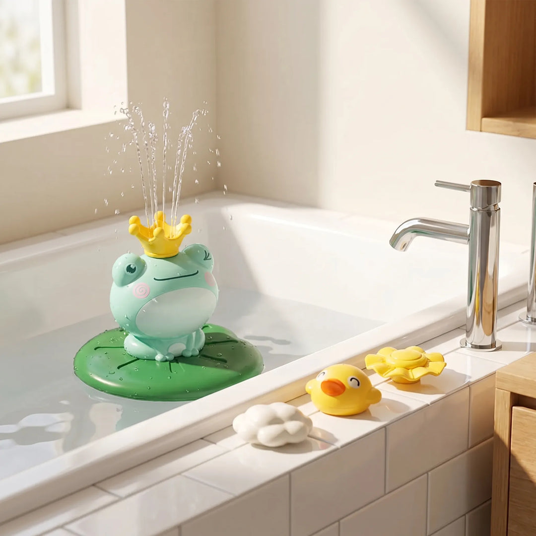 Toddler's floating bath toy with a water sprinkler, perfect for engaging interactive fun and sensory play.