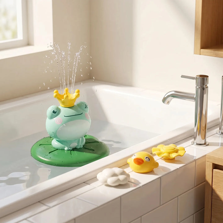 Toddler's floating bath toy with a water sprinkler, perfect for engaging interactive fun and sensory play.