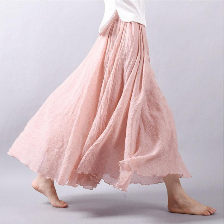 Comfortable flowing maxi skirt for women, a stylish high-waist bohemian piece for elegant summer days.