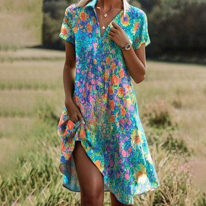 Elegant women's flowy summer dress, versatile for casual day or chic evening wear. Easy, comfortable style.