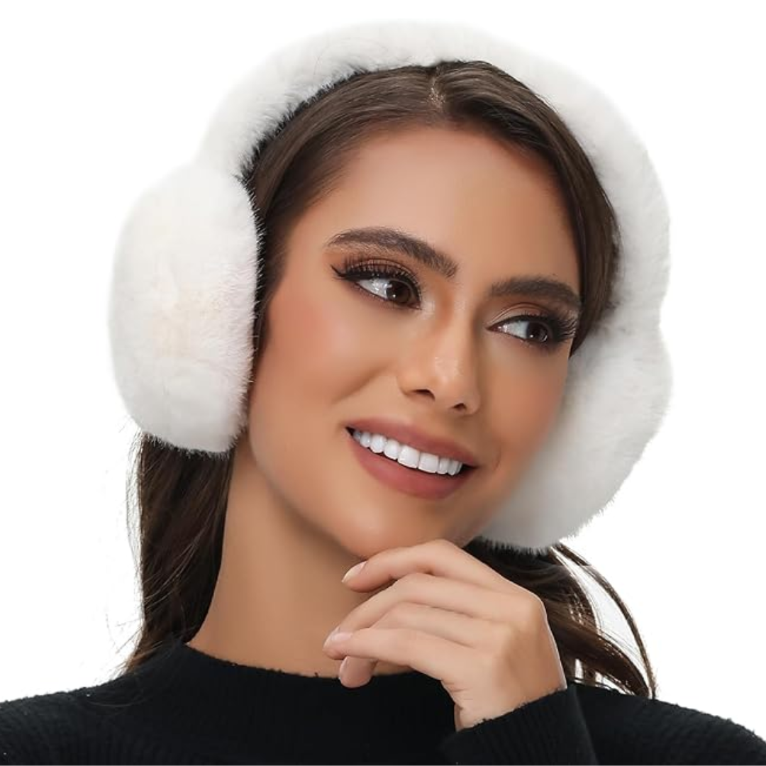 Stylish men's foldable ear warmers with fluffy faux fur for winter.