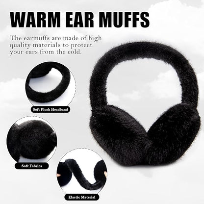 Warm and fuzzy faux fur ear warmers, foldable, ideal for cold weather.