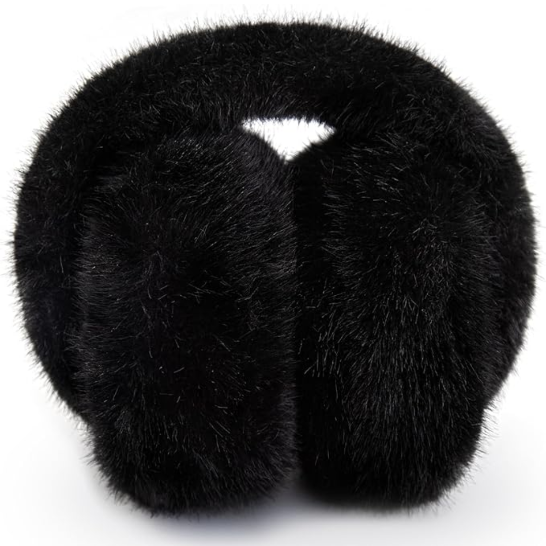 Fluffy faux fur ear warmers, foldable, offering superior warmth in winter.