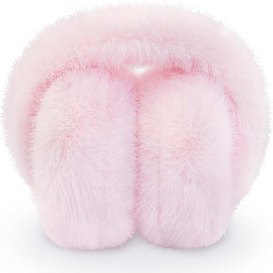 Warm, plush, foldable faux fur ear warmers for chilly winter mornings.