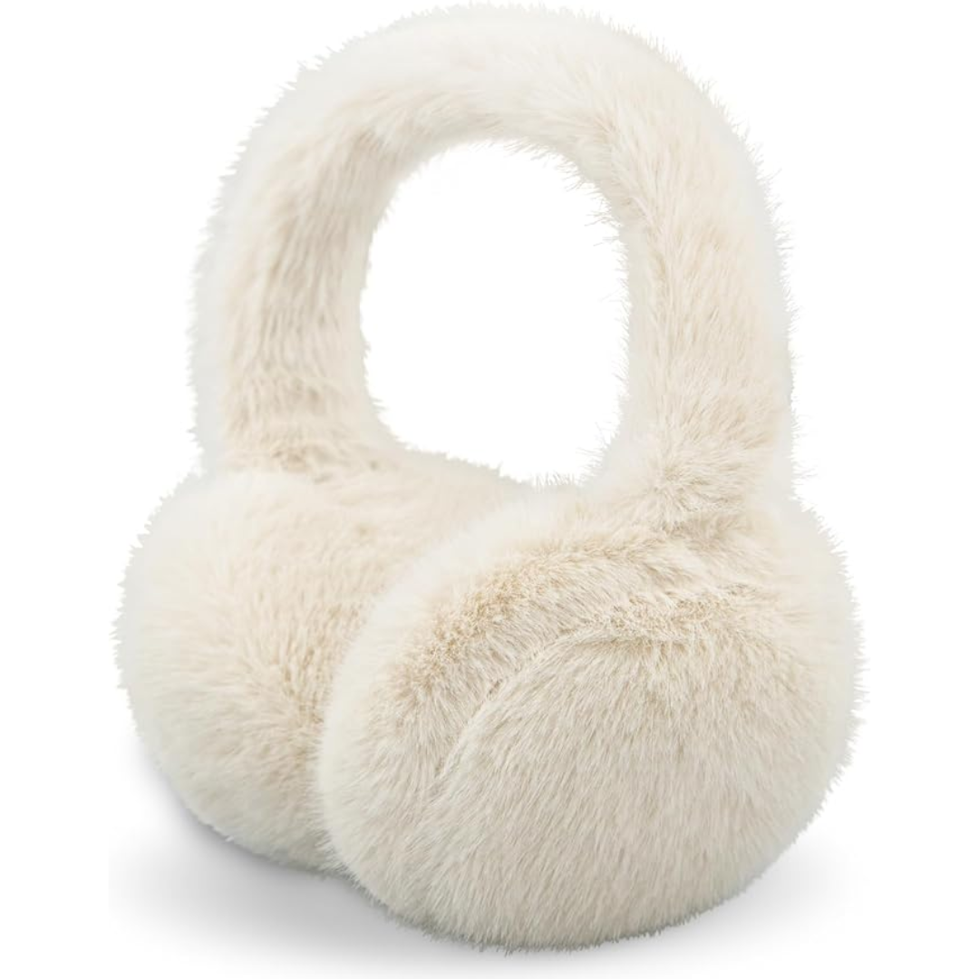 Foldable faux fur ear warmers, fluffy and warm, essential winter accessory.