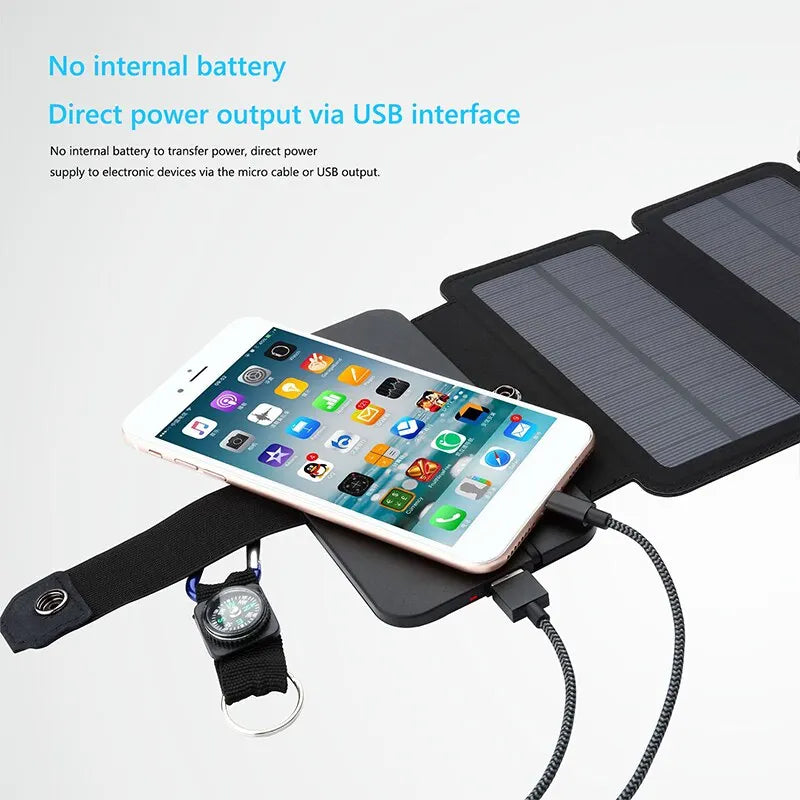 Emergency power: Foldable 28W solar panel, durable USB charger for off-grid use.