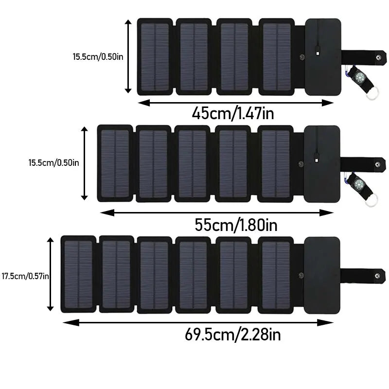 Hiking accessories: Lightweight 28W USB solar charger, portable power for long treks.