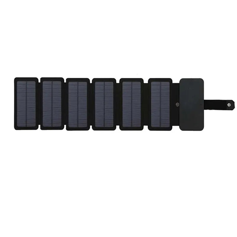 Rugged 28W USB solar charger, weather-resistant design for camping and outdoor activities.