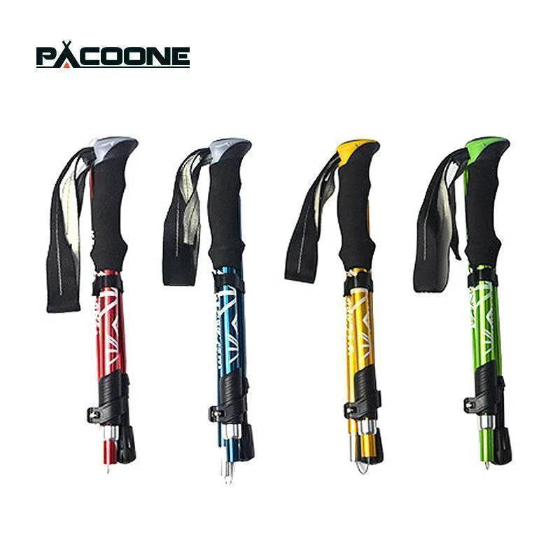 Foldable 5-section trekking pole, lightweight carbon steel for hiking and outdoor adventures
