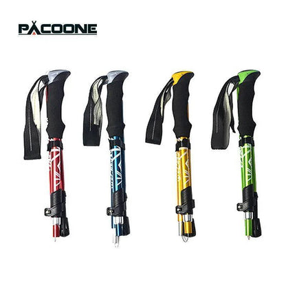 Foldable 5-section trekking pole, lightweight carbon steel for hiking and outdoor adventures