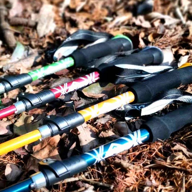 Lightweight foldable hiking pole in 5 sections, carbon steel for durable outdoor use