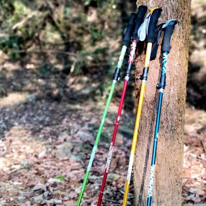 Carbon steel 5-section walking stick, adjustable for hiking, trekking, and outdoor sports