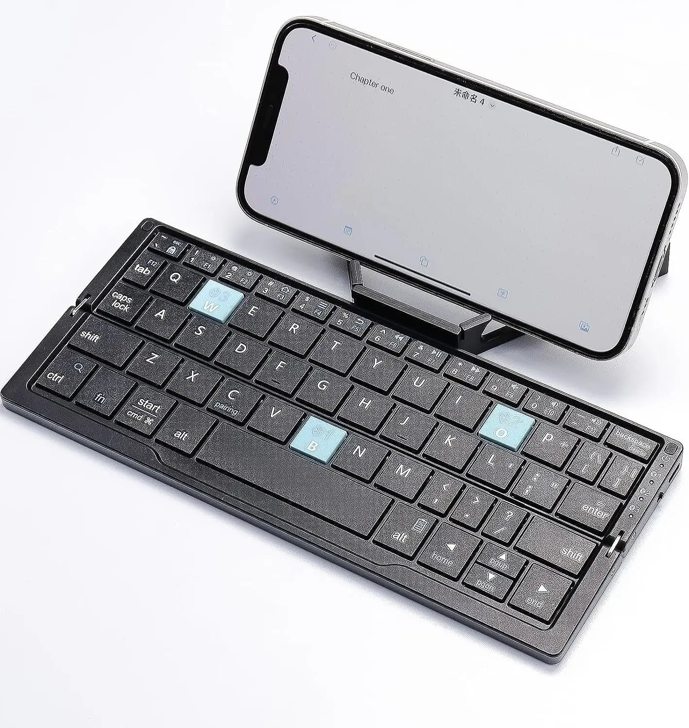 Ultra-compact foldable Bluetooth keyboard, easily sets up with its magnetic stand for instant mobile productivity.