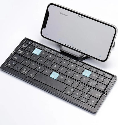 Ultra-compact foldable Bluetooth keyboard, easily sets up with its magnetic stand for instant mobile productivity.
