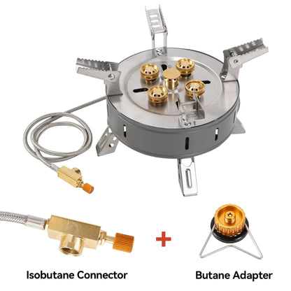 Compact gas camp stove, essential for hikers and backpackers needing a reliable heat source.