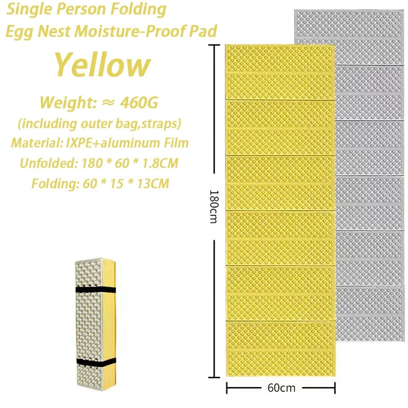 Foldable foam sitting pad, waterproof and compact, designed for hiking and outdoor use