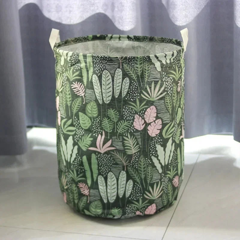 Waterproof cotton linen foldable storage bin & laundry basket, Liora brand, keeps items dry & organized.