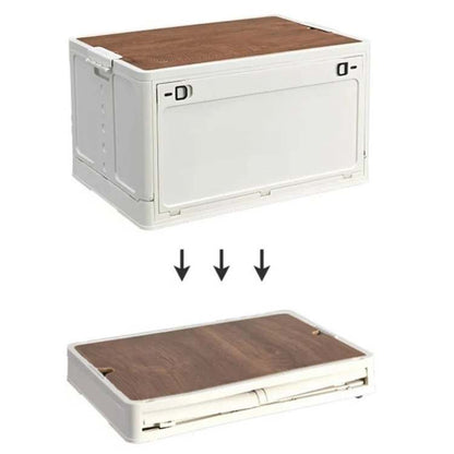 Durable foldable storage container with integrated cutting board, perfect for outdoor cooking prep