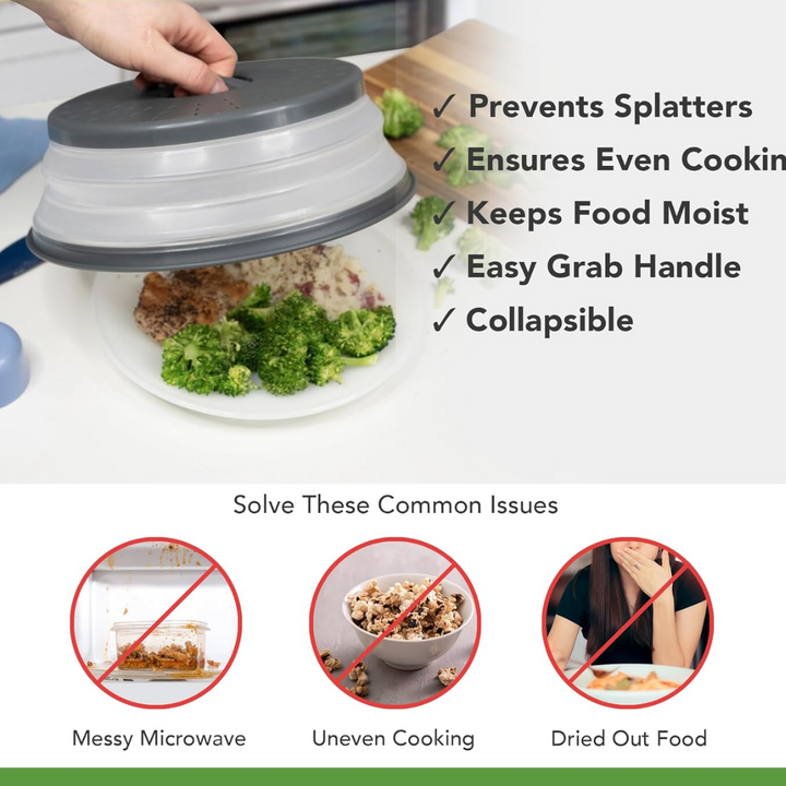 Versatile foldable silicone microwave lid; essential splatter guard & food cover for easy reheating.