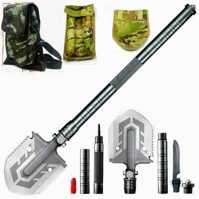 Robust foldable camping shovel, a must-have multitool for survival and outdoor activities.