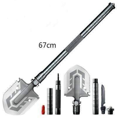 Black foldable tactical shovel with durable spade head for digging & emergency use.