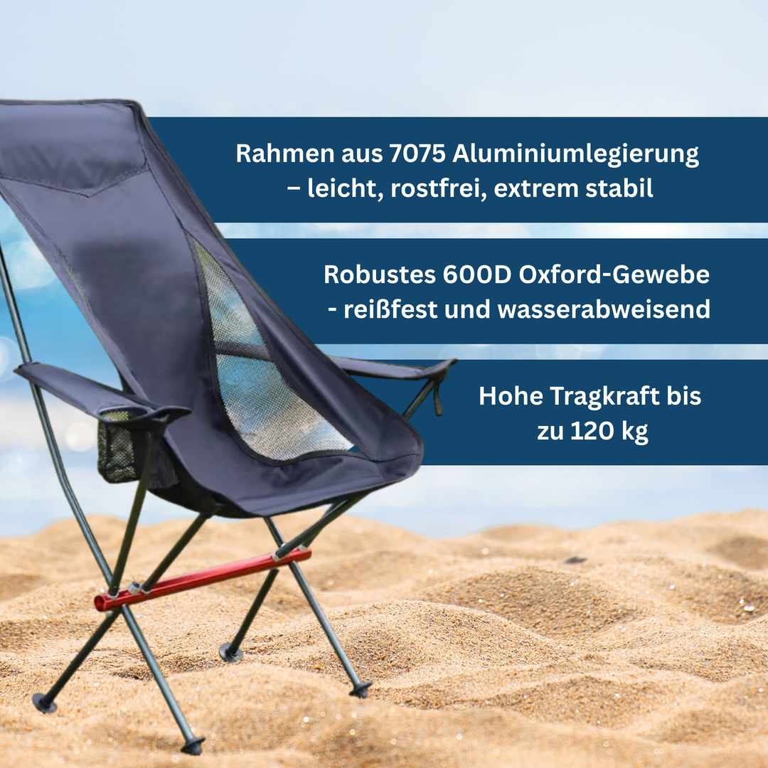 Lightweight green unisex camping chair, includes shoulder strap carry bag, for easy transport.