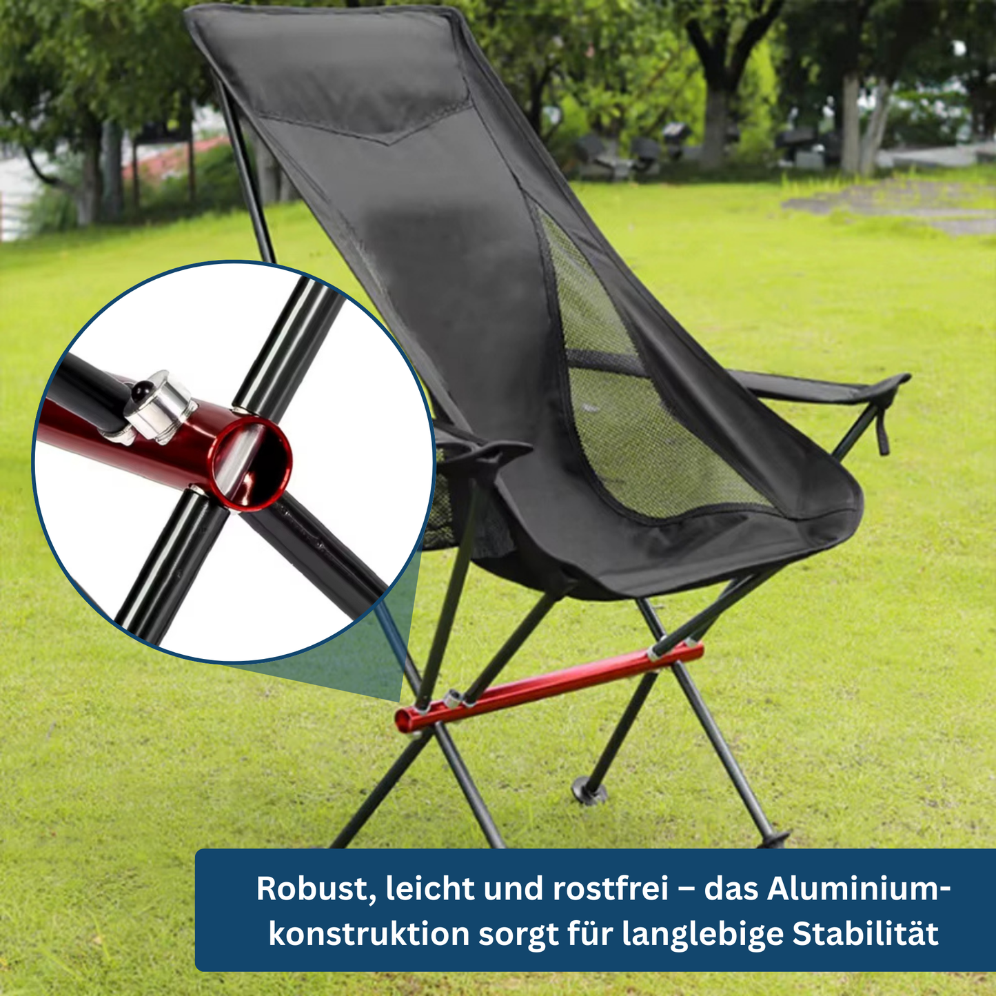 Unisex camping chair, grey, with stable frame and travel bag, essential camp gear.