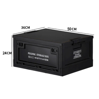 Portable storage solution: folding crate with wood lid for camping