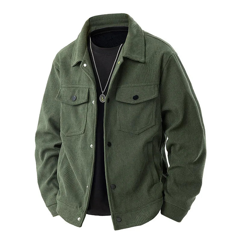 Stylish brown unisex ribbed jacket for everyday wear. Cozy outerwear offering comfort & versatile layering.