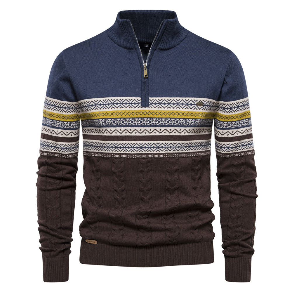 Back of Men's Nordic Sweater, classic half-zip design, warm and stylish winter layering.