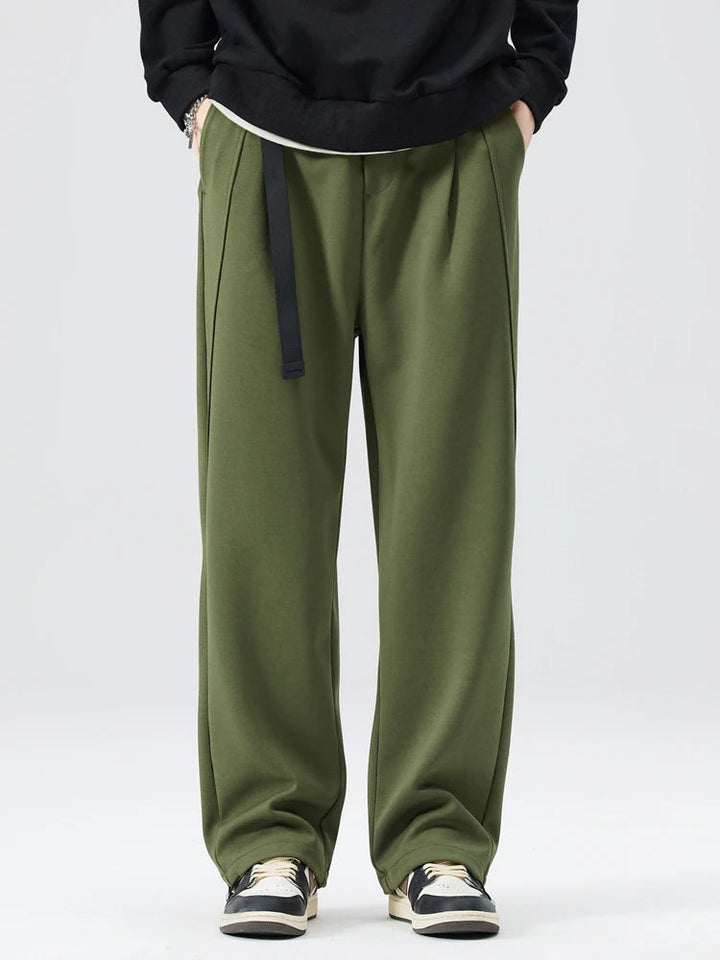 Comfortable, relaxed fit men's wide-leg trousers with a stylish drawstring waist for modern comfort.