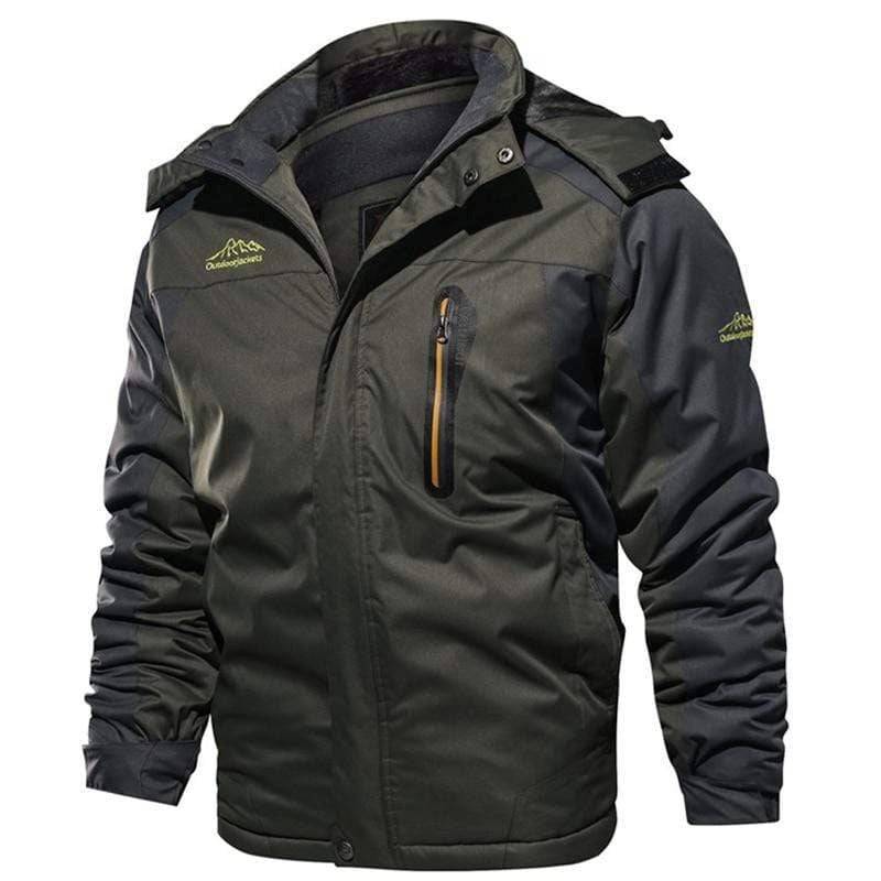 Front view of men's winter fleece lined waterproof parka jacket in black for cold weather