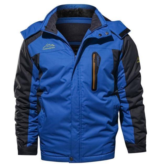 Men's plus size winter parka jacket featuring adjustable hood and multiple pockets, hiking gear