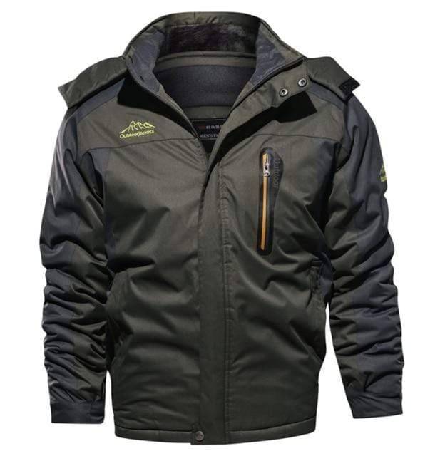 Studio shot of men's cold weather waterproof parka jacket in a vibrant blue color, front view