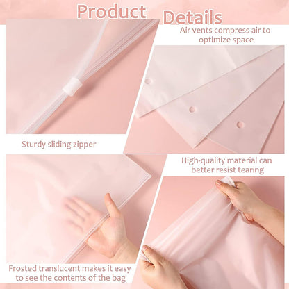 Home organization solution: Frosted plastic storage bags for clothing, linens, & more.
