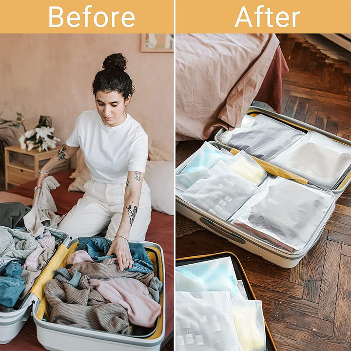 Protecting seasonal clothing in a frosted zipper storage bag for long-term organization.