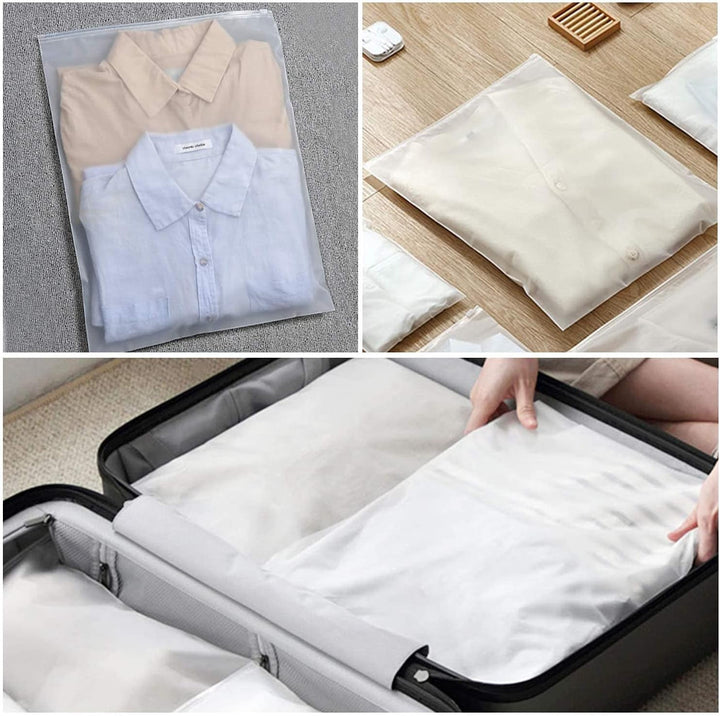 Close-up of a frosted zipper storage bag, highlighting its translucent material & sturdy zipper.