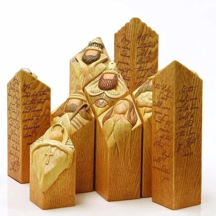 Detailed resin pillar figures in a 9-piece Christmas Nativity Set, ideal for elegant seasonal home accents.