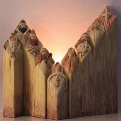Exquisite 9-piece Christmas Nativity Scene pillar figurines, a timeless religious decor piece or spiritual gift.